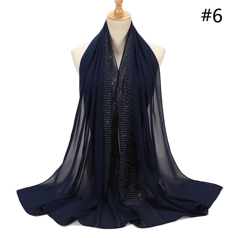 Women Rhinestone Chiffon Solid Color Muslim Head Scarf Shawls And Wraps Pashmina Bandana Female Foulard Hijab Stores