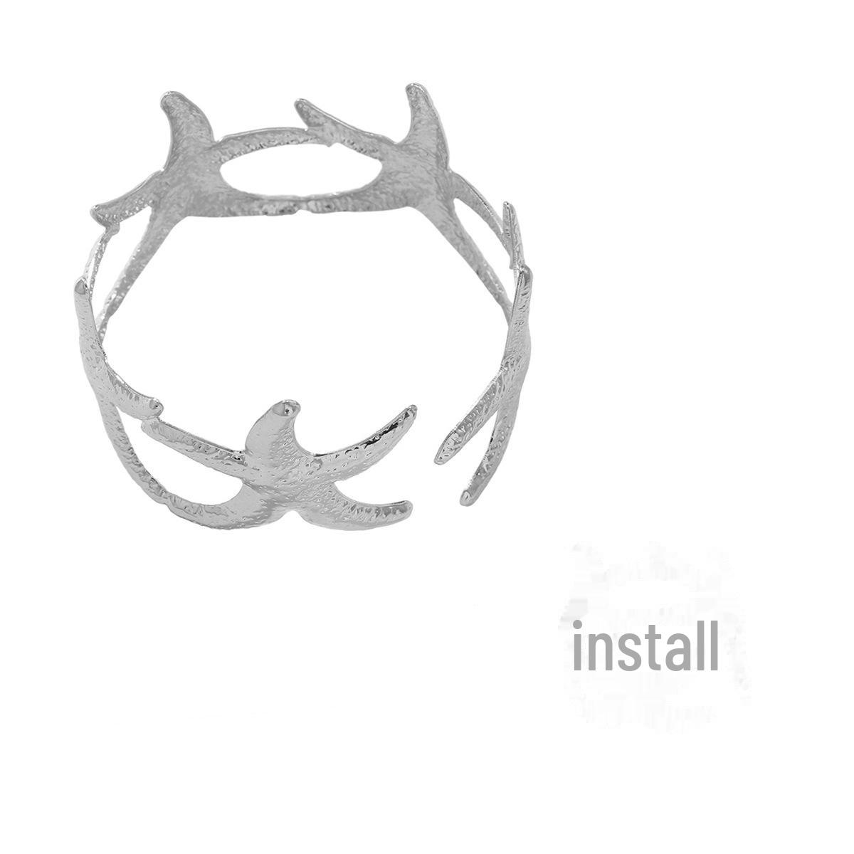 

Комплект колец-браслетов из золота и серебра в стиле ретро с морскими звездами - женские персонализированные ювелирные изделия (Издание 2025 г.) серебряный