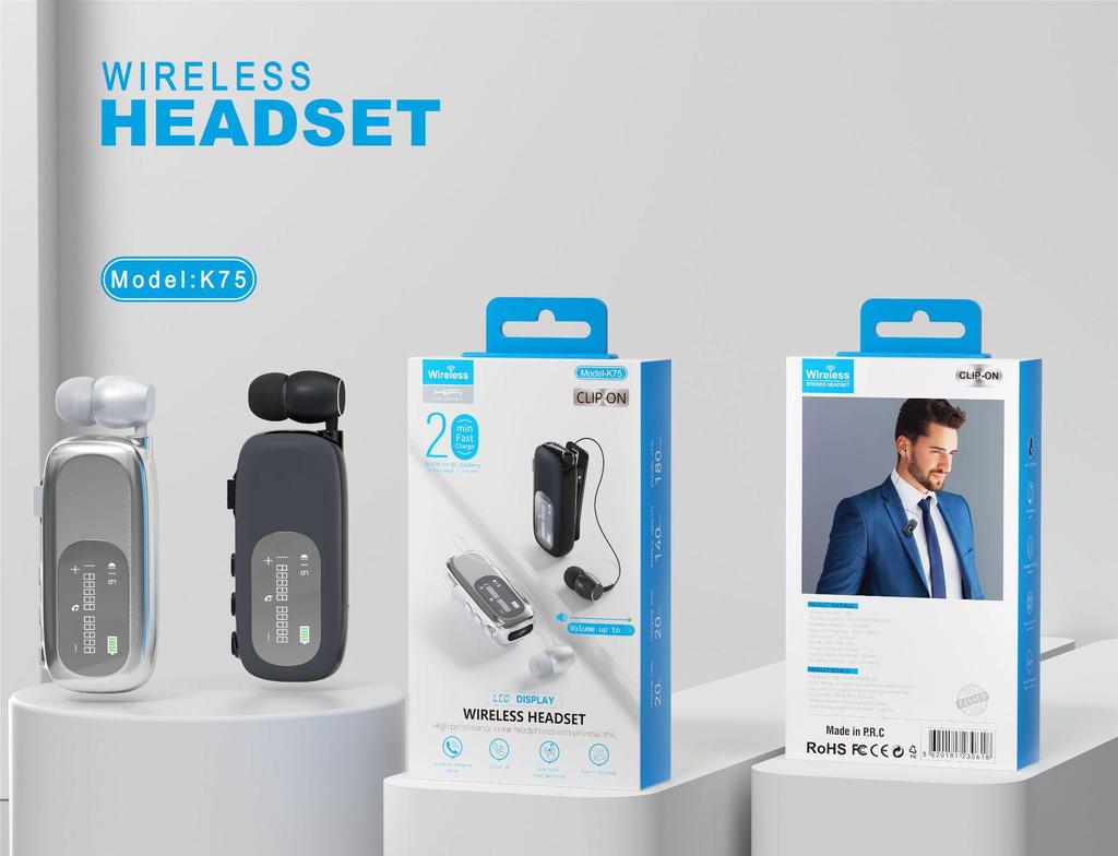 Einziehbarer Bluetooth-Kopfhörer: In-Ear, Einzelohr, Geschäftsanruf, Lange Akkulaufzeit