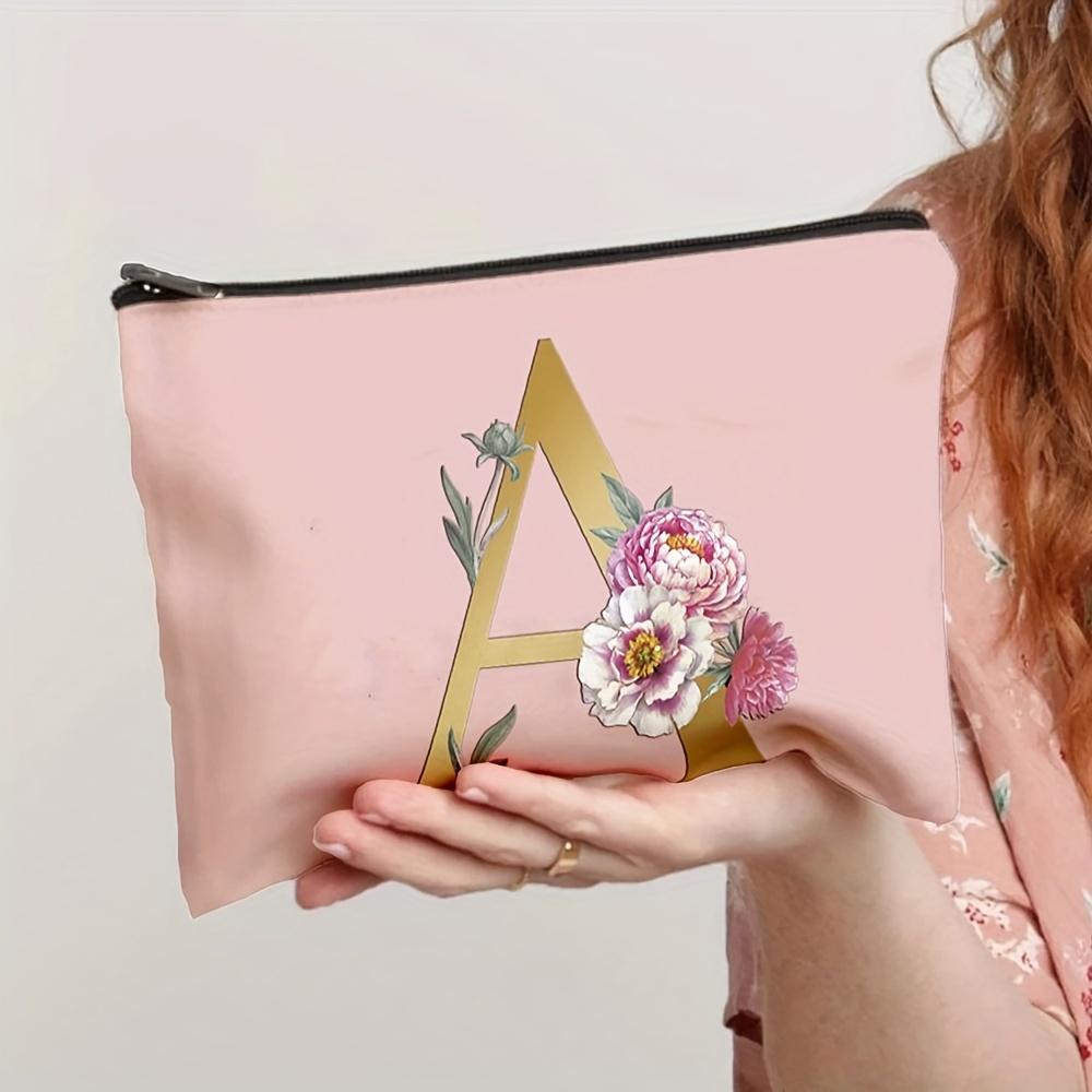 Flower  Letter Print Zipper Storage Bag  Lightweight Versatile Pouch Trendy Clutch Bag