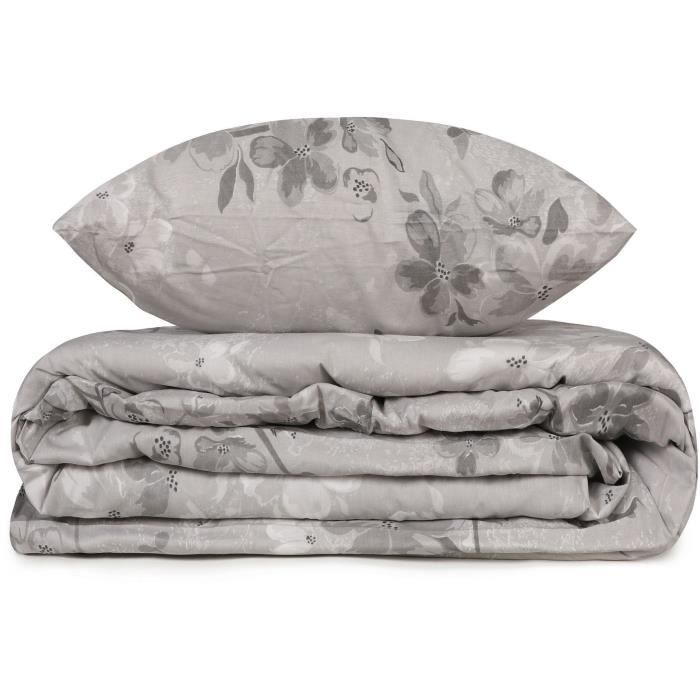 Parure de lit - 1 housse de couette 220 x 240 cm + 2 taies d'oreiller 60 x 60 cm - 100% coton renforcé - Gris