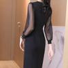 Women's Korean-French Style Slim-Fit Elegant  Stylish Bodycon Dress Solid Color Printed V-Neck Long-Sleeve One-Piece Dress