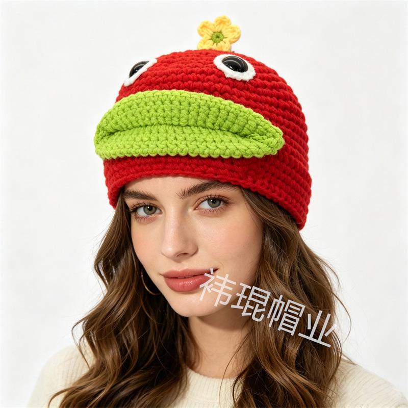 Funny Cartoon Clown Sausage Mouth Woolen Hat Warm Knitted Pullover Hat Hand Crochet Hat