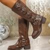Belt Buckle Thick Heel Brown Fashion Boots Women's New Retro But Knee Boots Slim Western Cowboy Boots