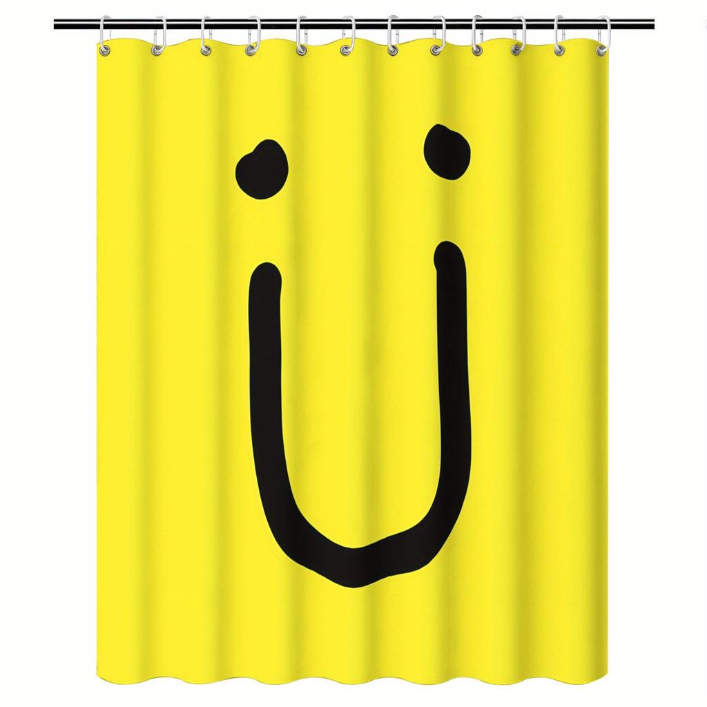 Bright Yellow Smile Face Shower Curtain – Fun & Playful Bathroom Decor, Easy-Clean Polyester, Includes Hooks