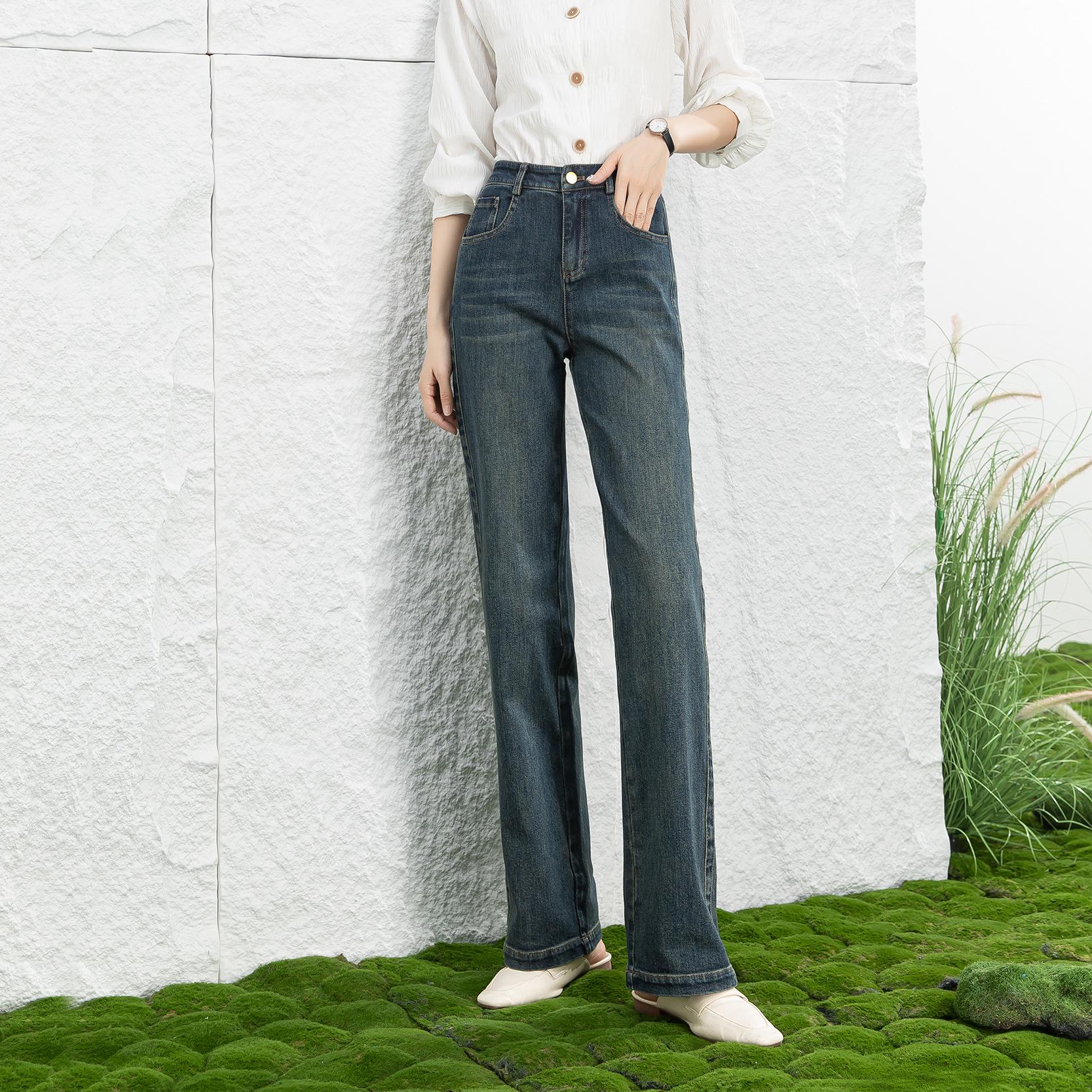 

Женские джинсы с высокой талией и широкими штанинами — разноцветные, облегающие, узкие, драпированные, длиной до пола, весенние и осенние стили (NC3605) 27