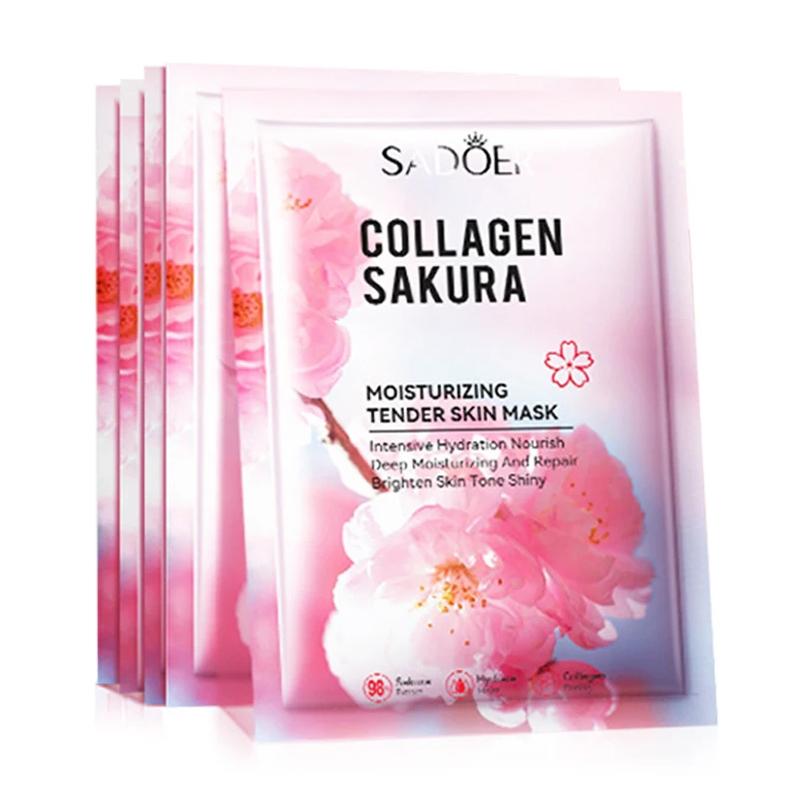 1/5/10pcs SADOER Sakura Face Mask Facial Skincare Moisturizing Brightening Hydrating Firming Collagen Facial Masks Face Sheet Mask