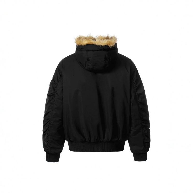 Unisex Winter Hooded Cotton Puffer Jacket With Leopard Faux Fur Trim Oversized Fit Warm Thick Lining Cold Weather