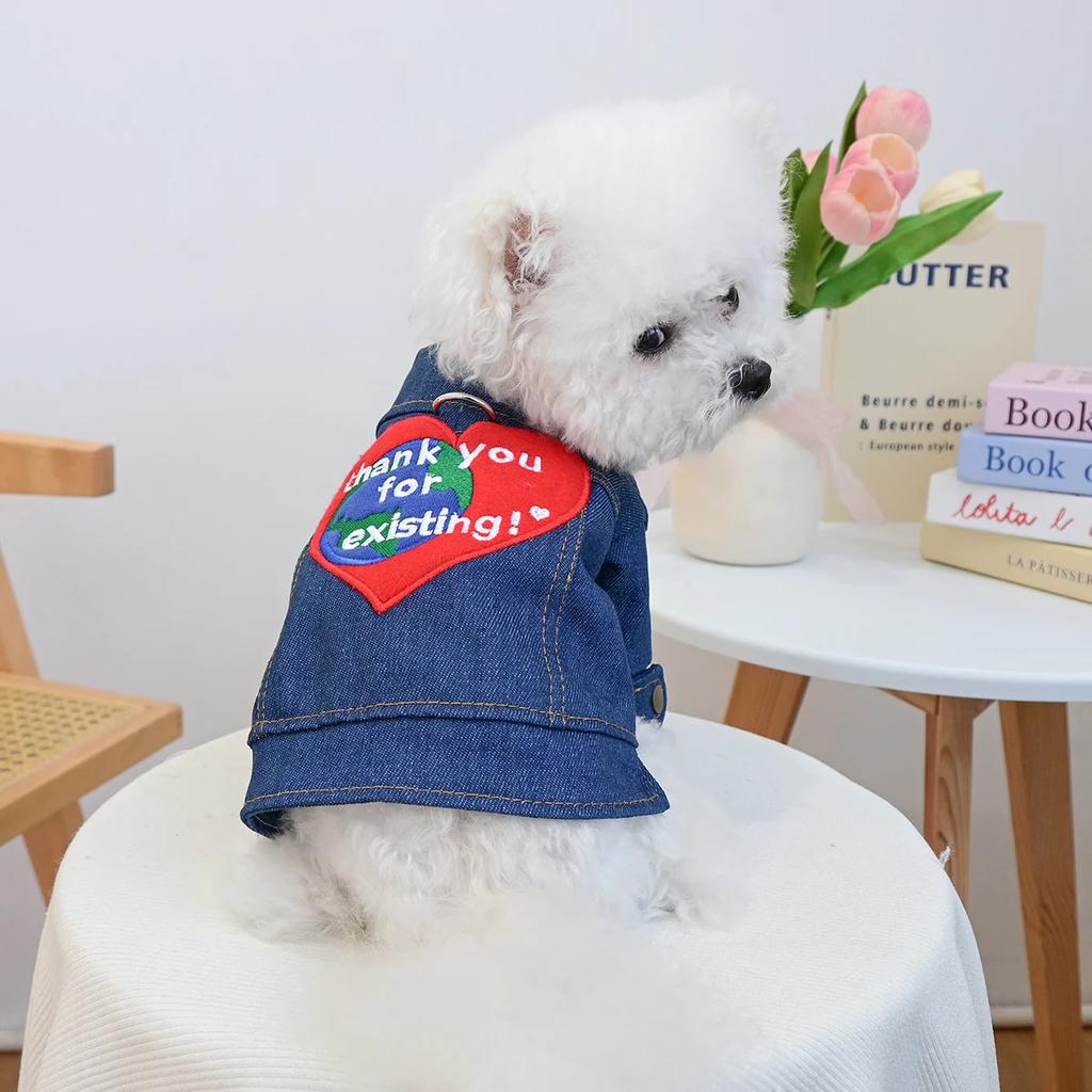 Thanksgiving Earth Red Love Embroidery Sleeveless Vest Dog Clothes Cat Anti-Hair Loss Traction Bipod