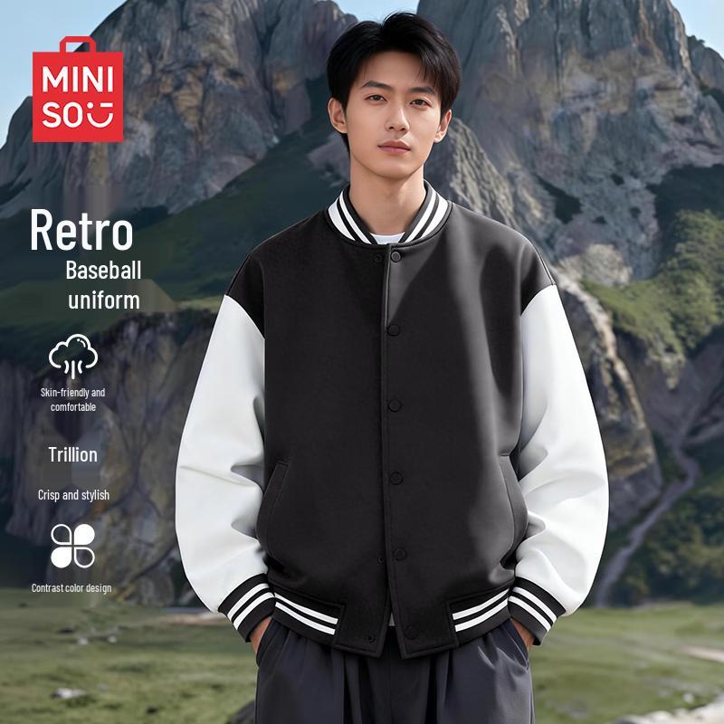 

MINISO Unisex Heavyweight Color-Block Baseball Collar Sweatshirt Jacket XL