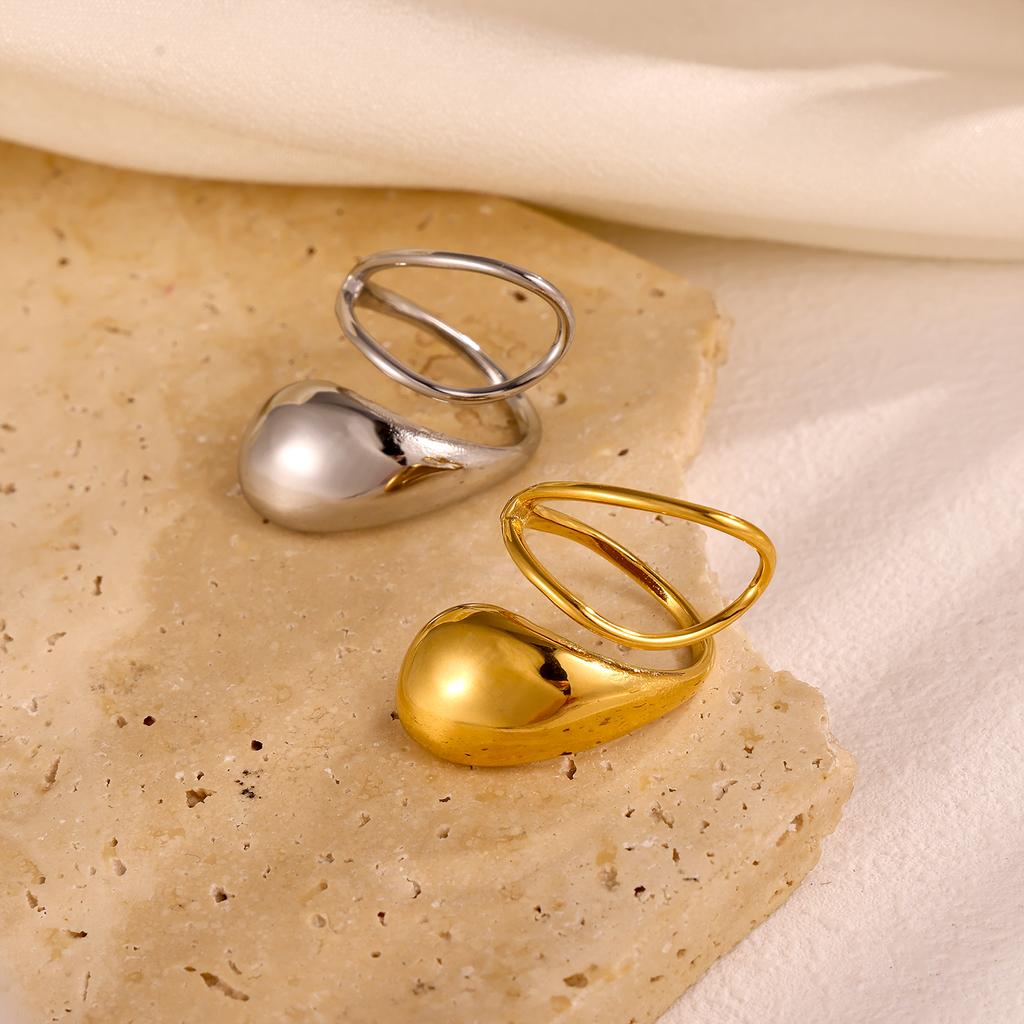 CARLIDANA Jewelry Water Drop Stainless Steel Open Ring Plated 14K Gold Color for Women's Personalized Exaggerated Ring Wholesale