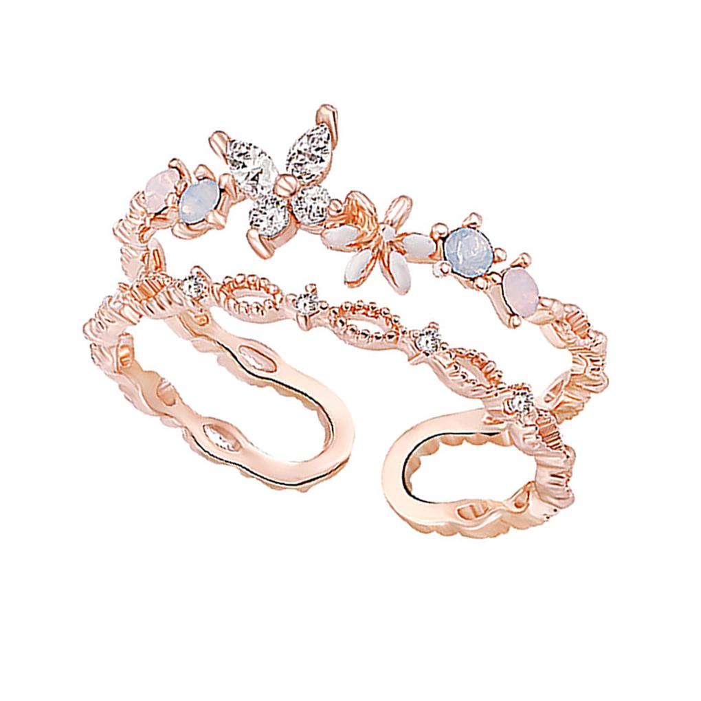 Adjustable Open Women Fashion Cubic Zircon Flower Finger Jewelry Gift for Girls