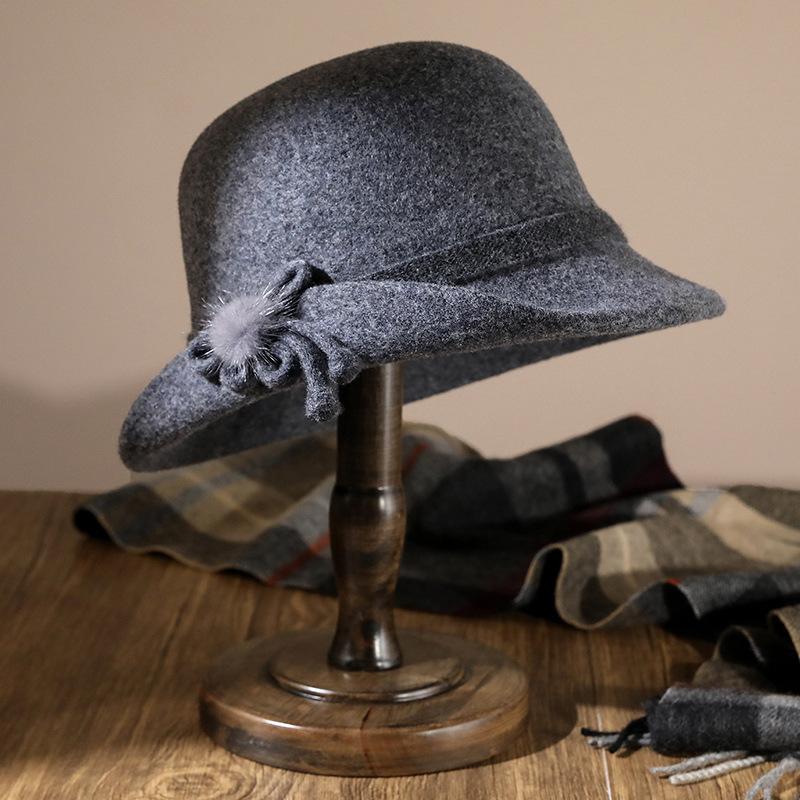 Autumn and Winter Fashion Versatile Hat Women's British Retro Woolen Hat Top Hat High-end Simple Women's Basin Hat