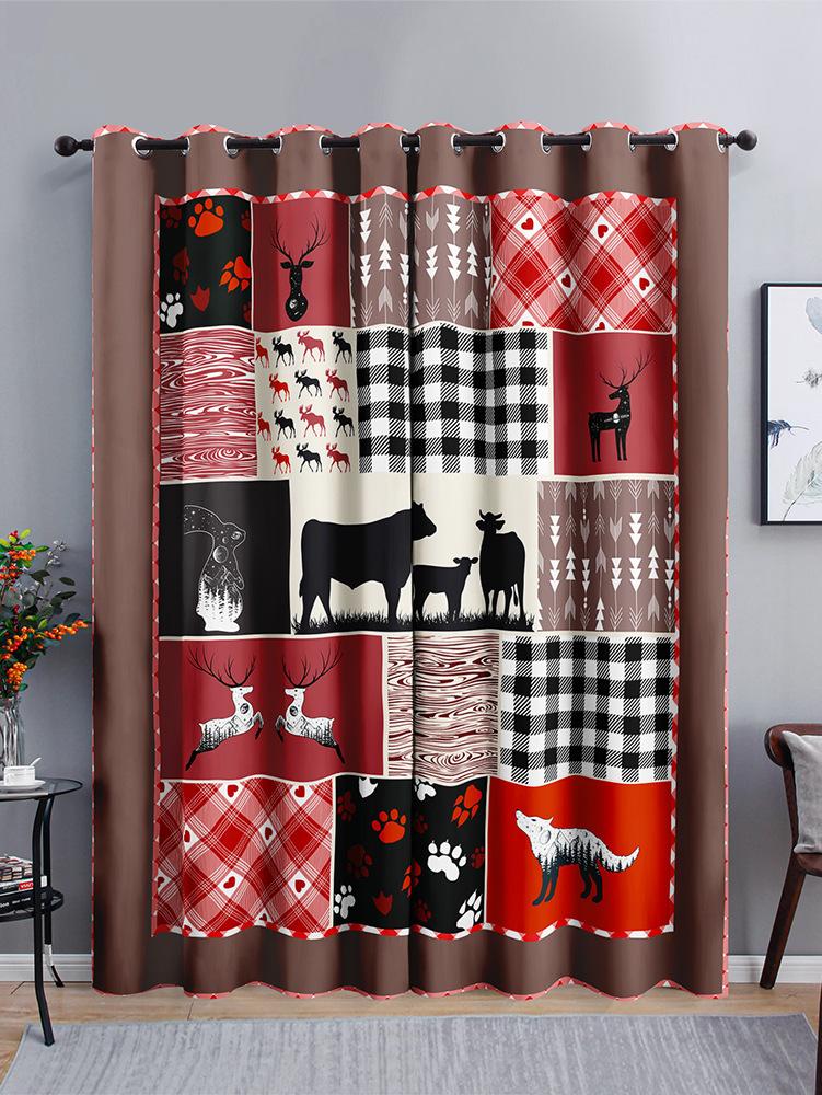 Christmas Curtains Shading Bedroom 3D Digital Printing Curtains Shading Curtain Punching 2pcs*97cm*114cm*2
