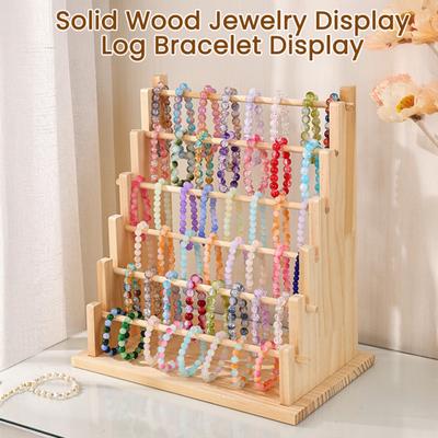 Wooden Jewelry Stand Log Bracelet Display Organizer with Removable Rod Visible