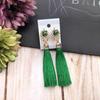 Retro flower gemstone with diamond fringed stud earrings long celebrity temperament earrings women's versatile earrings