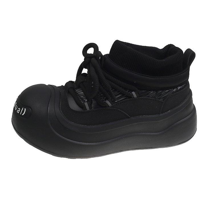 White Deer with the Same Ouder Heightened Thick-soled Open Smile Canvas Shoes Women's Ugly Cute Round Head White Shoes Big Head Shoes