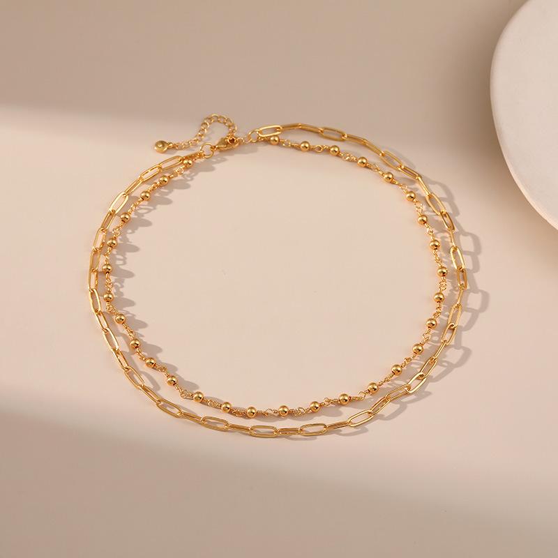 Minimalist 18k Gold Plated Multilayer Clavicle Chain Trendy Beaded Necklace