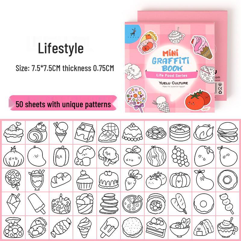 Cartoon Mini Coloring Book for Early Childhood: Sticky Notes, Watercolor Doodles