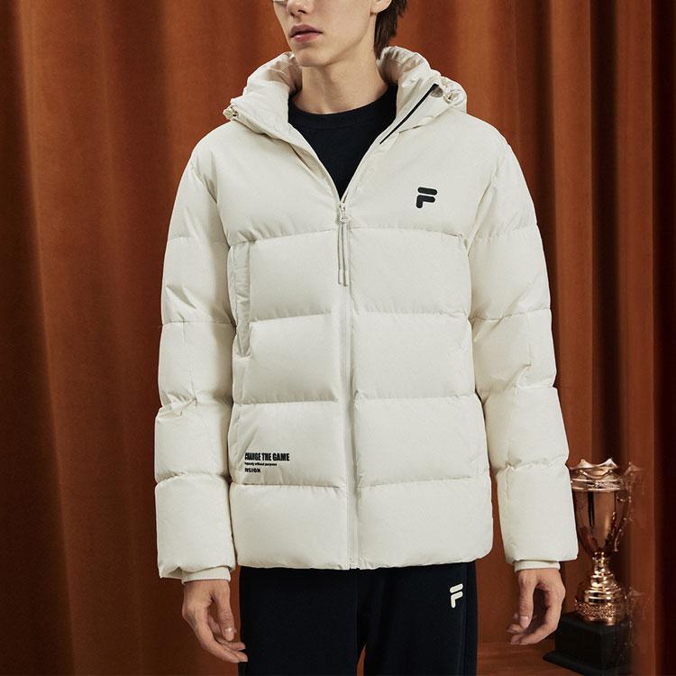 FILA Fusion Letter Zipper Hooded Long Sleeve Warm Jacket Down Coat Men jackets Light-Mist-Gray T11M341903A-GY