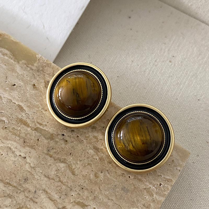 Geometriske ovale øredobber med stift, vridd kantdesign, premium følelse øredobber, middelalderske vintage franske retro øredobber