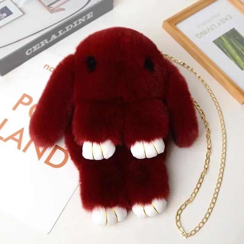 Niedliche flauschige Pompons aus Kaninchenfell Kettentasche Damen Cartoon Hase Umhängetasche Flauschiger Hase Schulterplüschrucksack Mädchen Geburtstagsgeschenke