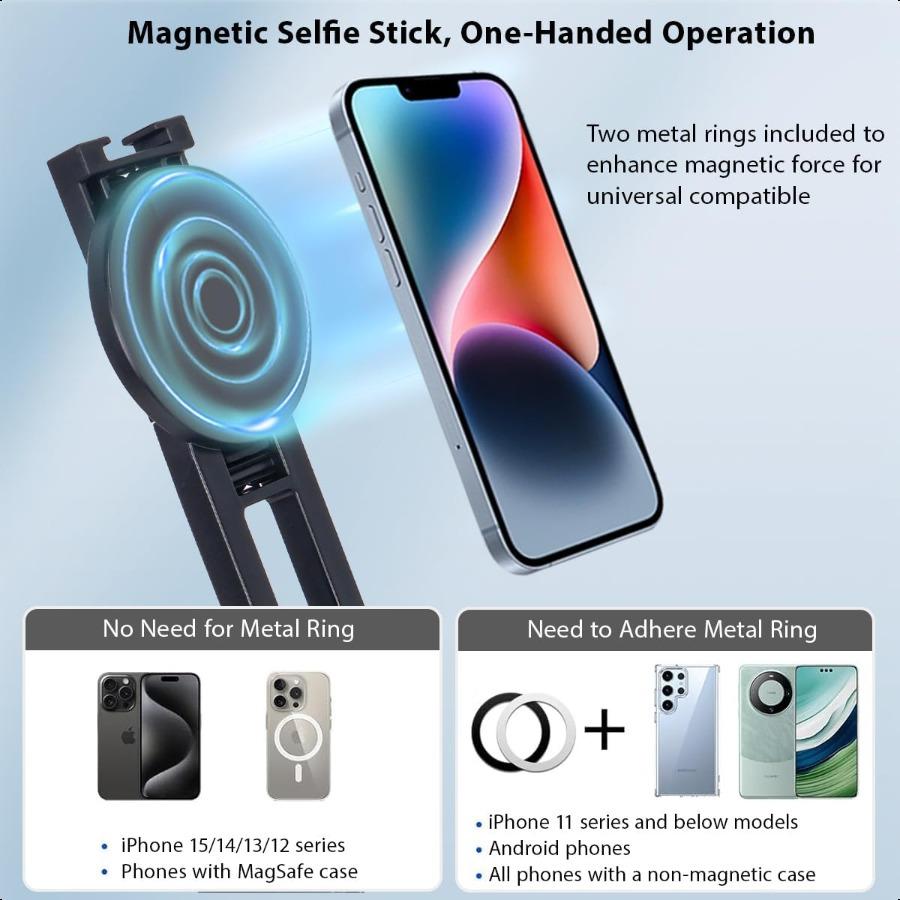 

Koolehaoda 64 Магнитный Селфи-стик Штатив для телефона с беспроводным пультом Совместим с MagSafe Портативный 5 в 1 Штатив для телефона Подходит для United States