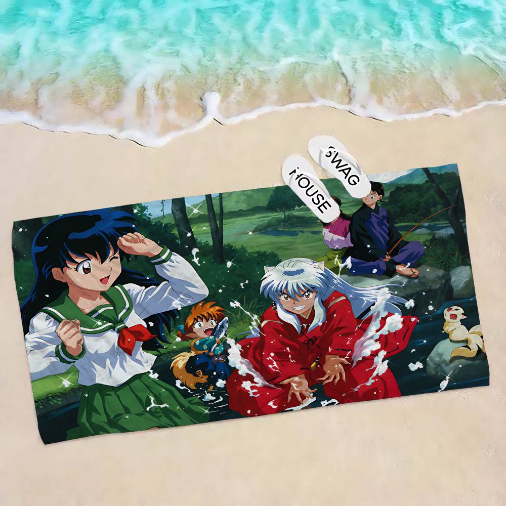Asciugamano da Spiaggia Anime Inuyasha Asciugamani da Bagno Colorati per Ragazza Microfibra Asciugatura Rapida Senza Sabbia Spiaggia Yoga Spa Palestra Piscina