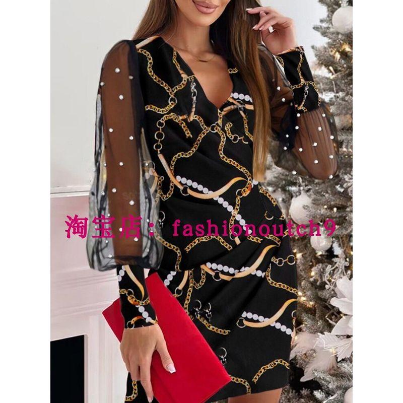 

2024V Lace Neck Long Sleeve Wrapped Hip Waist Dress Dress Black 1 XL