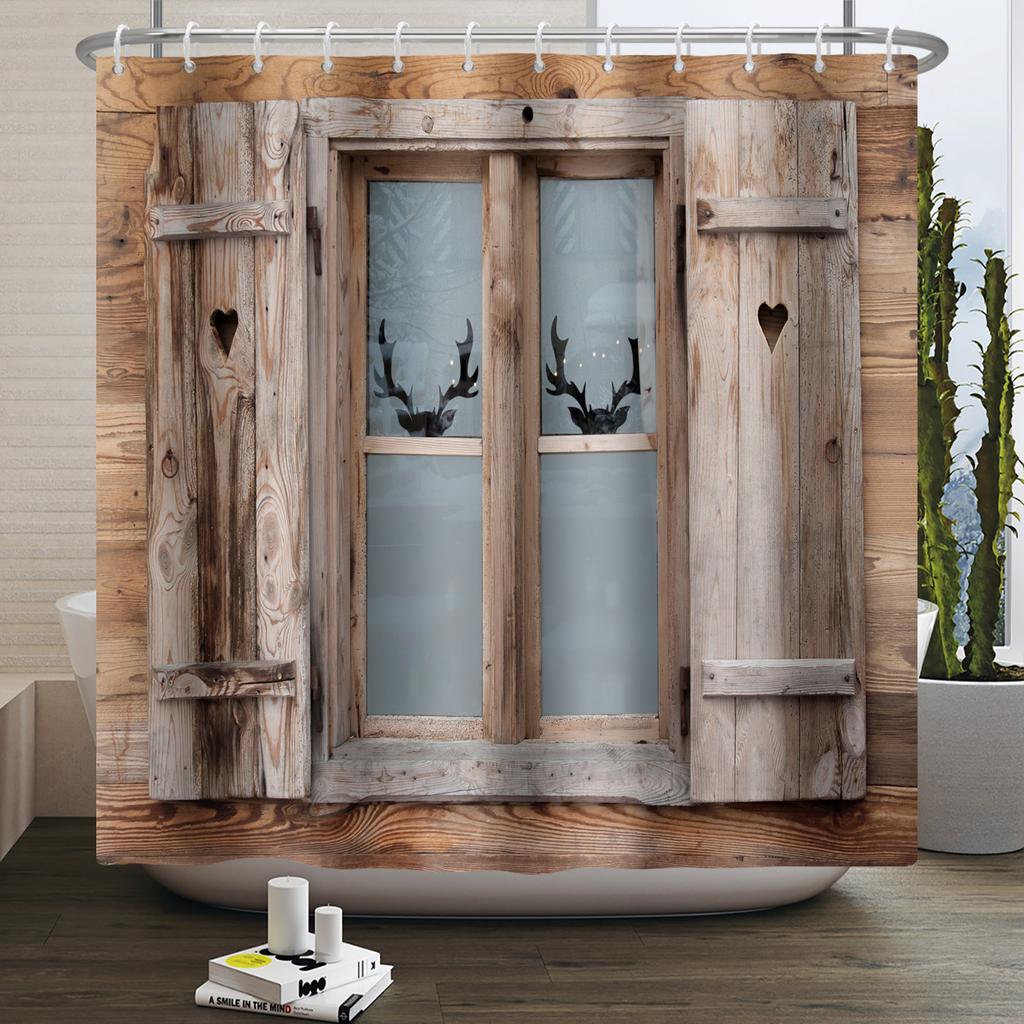 Retro Wood Door Shower Curtain Farmhouse Country Vintage Farm Barn Wooden Waterproof Polyester Shower Curtain for Bathroom Decor