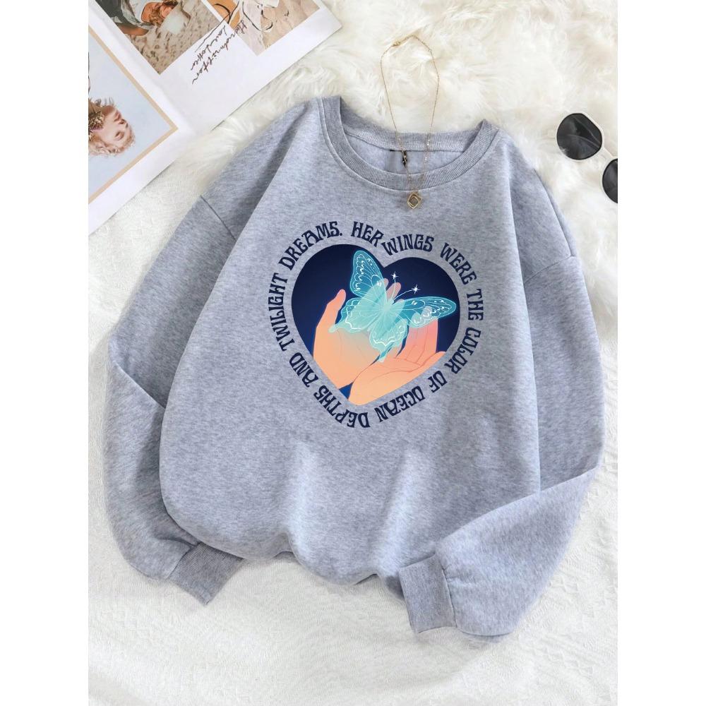 

Butterfly On The Palm Printing Woman S Sweatshirts Loose Oversized Tracksuit O-Neck Sportswear All-Match Multicolor Top S
