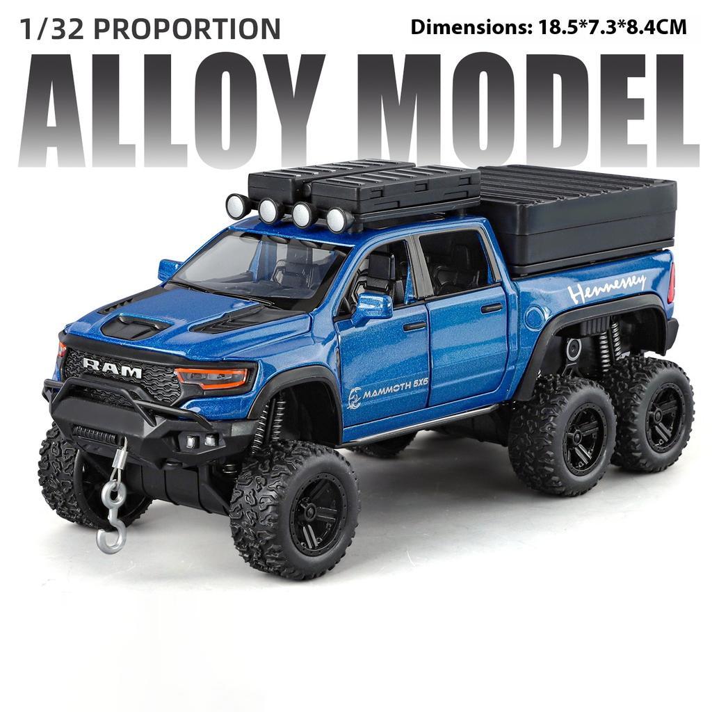 1:32 Tyrannosaurus 6X6 Pickup Truck Car Model Simulation Sound and Light Mammoth Off-road Vehicle Ornaments Boy Toy