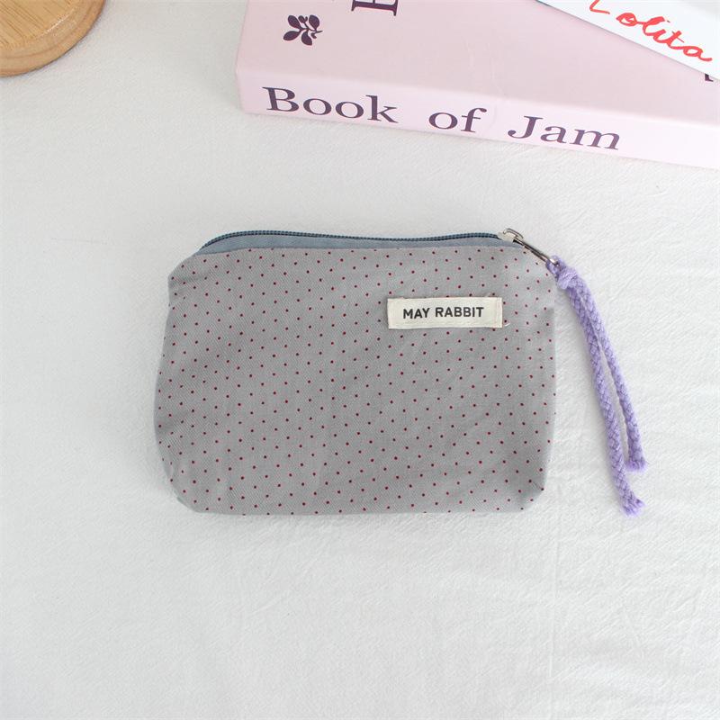 Korean Dot Love Canvas Coin Wallet Portable Mini Makeup Bag Simple Fabric Zipper Coin Purse Key Earphone ID Bag Kids Cute Purse