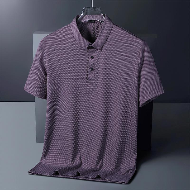 Short Sleeved Polo Shirt Summer Ice Silk Breathable Seamless Business Half Sleeved Clothing for Men