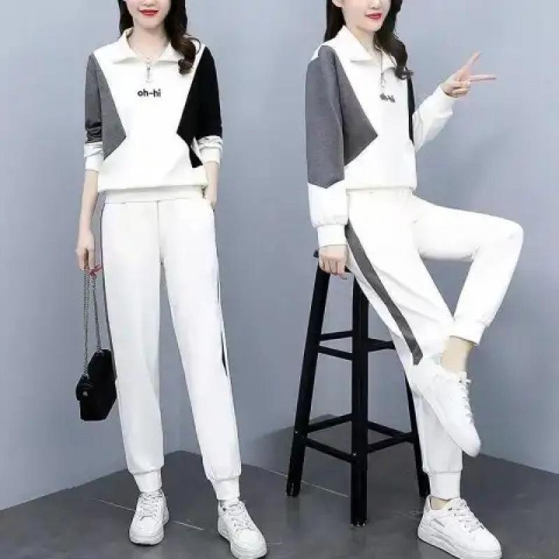 

Suit Women s Spring and Autumn Fashionable and Age-reducing Casual Sports Harem Pants Two-piece Set 4XL чорний