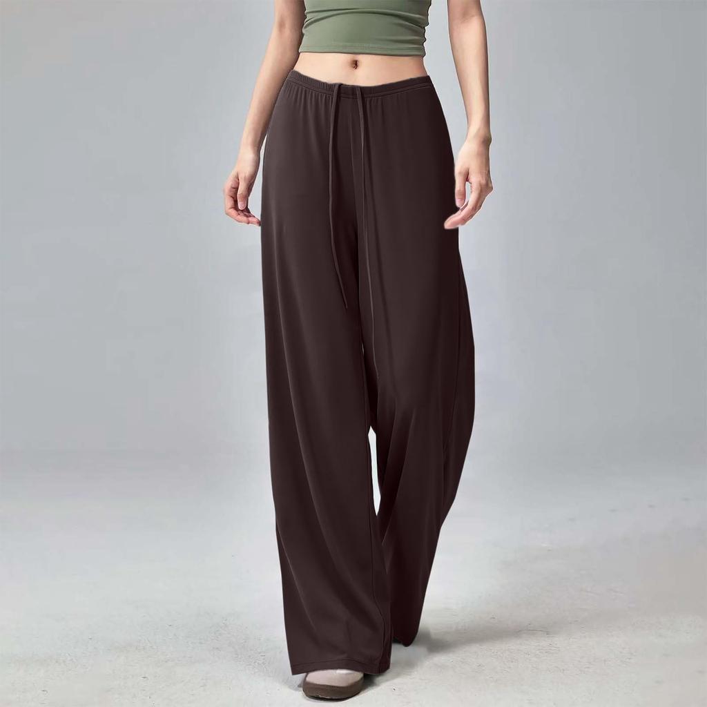 Damen Mode Lässig Schlafanzughose Weiter Bein Yogahose Kordelzug Leicht Bequem Stretch Farbe Sporthose