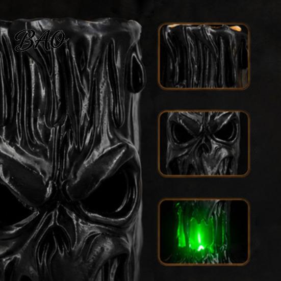 LED Lighted Horror Ornaments Halloween Tree Stump Skull Candle Holder, Spooky Face Tabletop Decor, Hollow Scary Holders Tealight Holder for Electronic