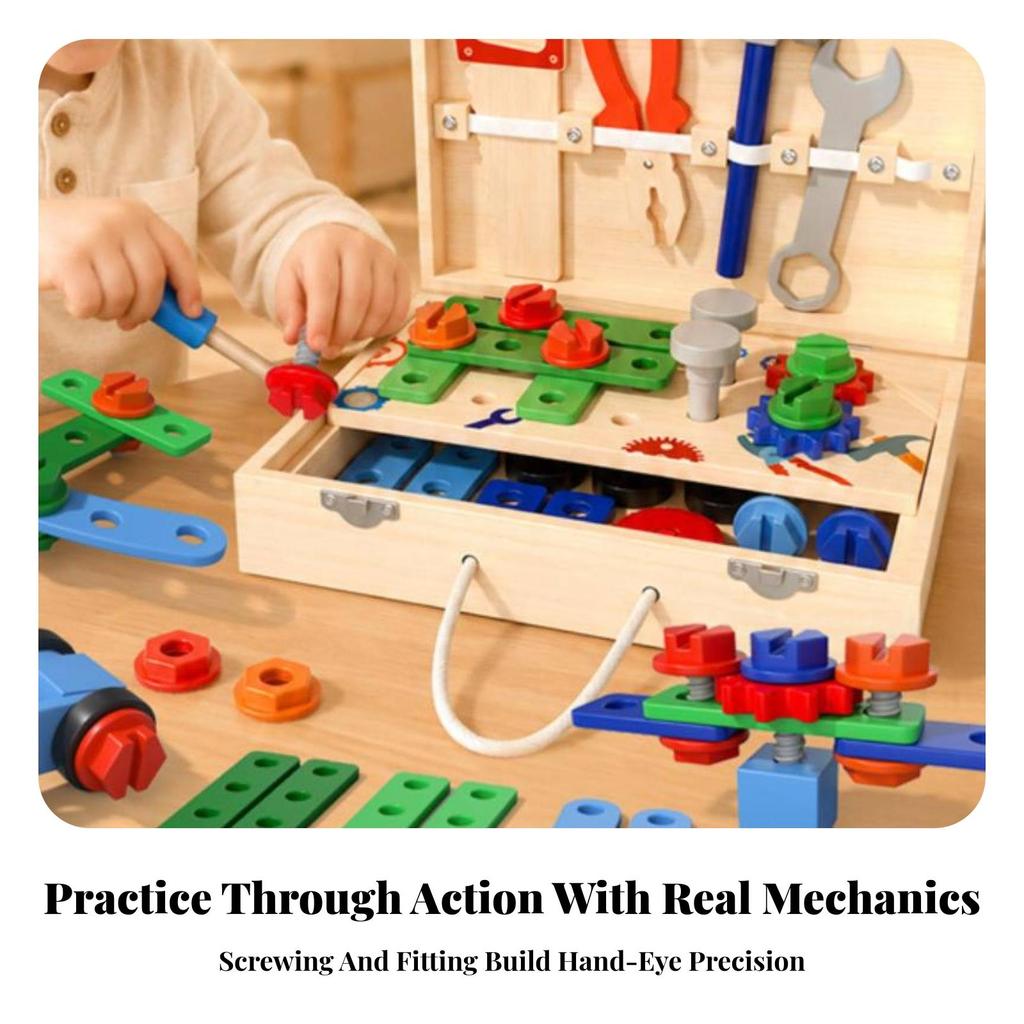 Wooden Toolbox Toy Educational Tool Box with Tools Learning for Toddlers