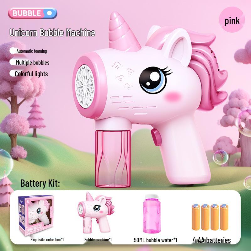 Unicorn Electric Bubble Maker: Kids' Automatic Light-Up Bubble Gun Gift