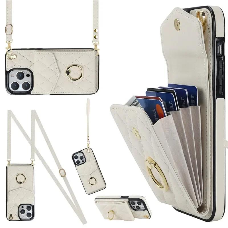 Crossbody Lanyard Leather Wallet Card Phone Case for iPhone 17 Air 16E 16 15 Pro Max 14 Plus 13 12 11 X XS XR Ring Flip Cover