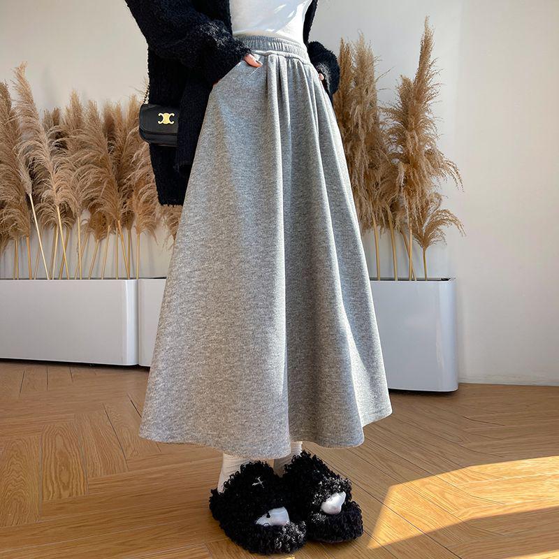 Women's Gray High-Waist A-Line Skirt - Spring/Autumn 2024, Slimming Mid-Length Umbrella Style for Students