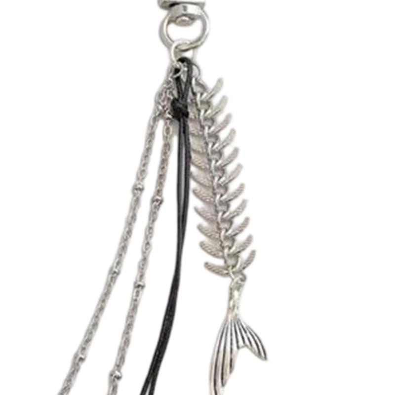 Multifunctional Alloy Fish Tail Pendant With Metal Chains And Tassels For Key Holder Earphone Hanger Or Bag Decoration