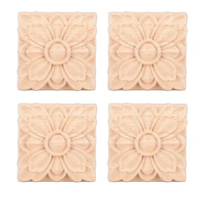 4 Stück Geschnitzte Blume Quadratische Onlay Applikation Tür Schrank Unbemalt Möbeldekor(# 2)