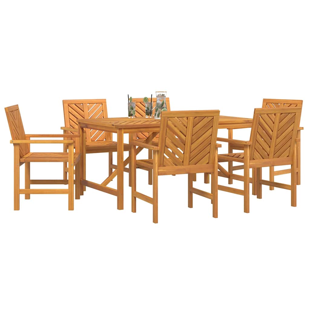 Garden Dining Set 7 Pcs Brown Solid Acacia Wood