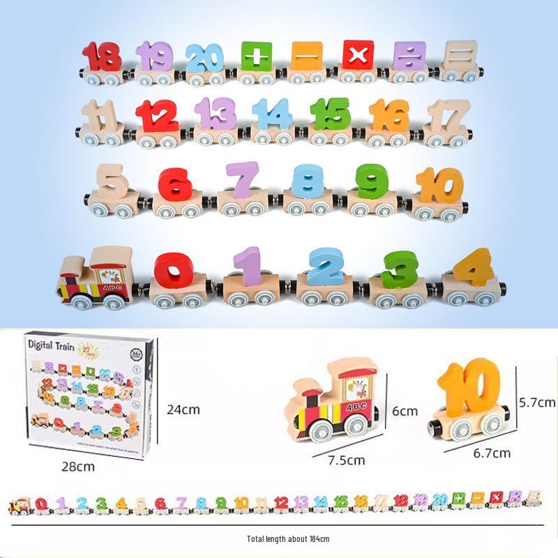 Colorful Wooden Magnetic Train with Number and Letter Blocks - Educational Pull-Along Toy for Preschoolers