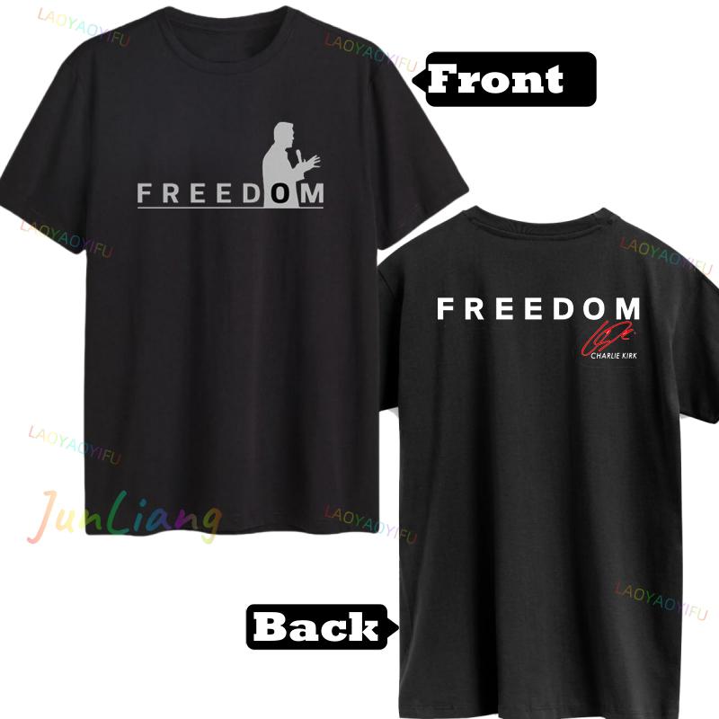 Charlie Kirk Freedom Shirt Human Rights Funny Political Protest Tshirt Classics Shortsleeve Tops Unisex Streetwear Tshirts