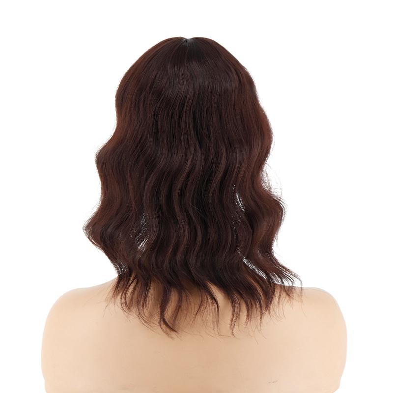 MERISIHAIR Women Natural Short Water Wave Hair Extensions Wig with Bangs Synthetic Fiber Hairpiece Suitable for Party Daily Use
