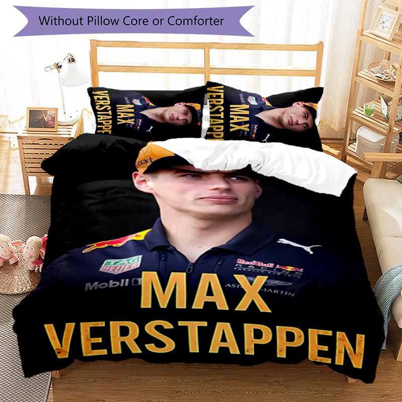 Set di biancheria da letto con motivo M-Max Verstappen per 3 persone, set copripiumino include copripiumino e federe, decorazione perfetta per la camera da letto per tutte le stagioni e regalo