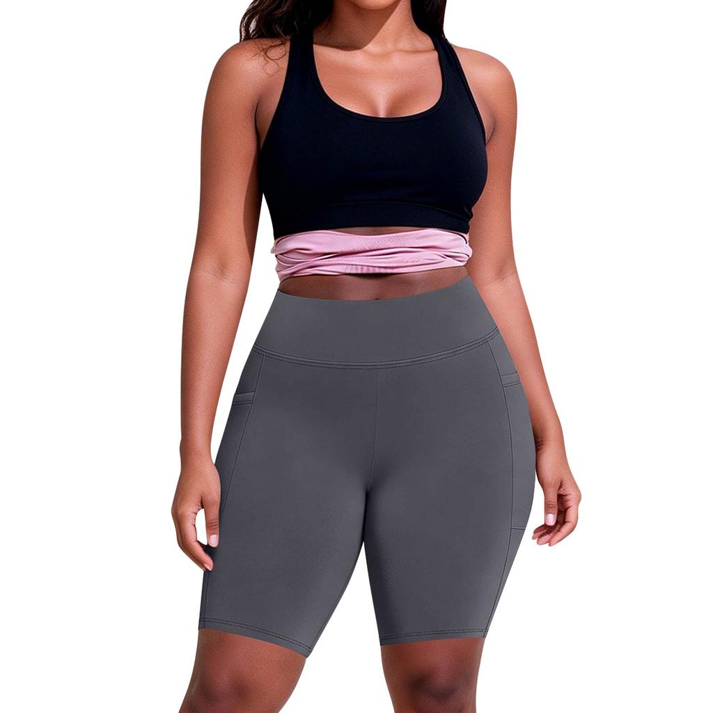 Women's Fashionable Casual Plus Size Pocketed Athletic Leggings With High Waist And Butt-Lifting Effect Cropped To Mid-Thigh Length