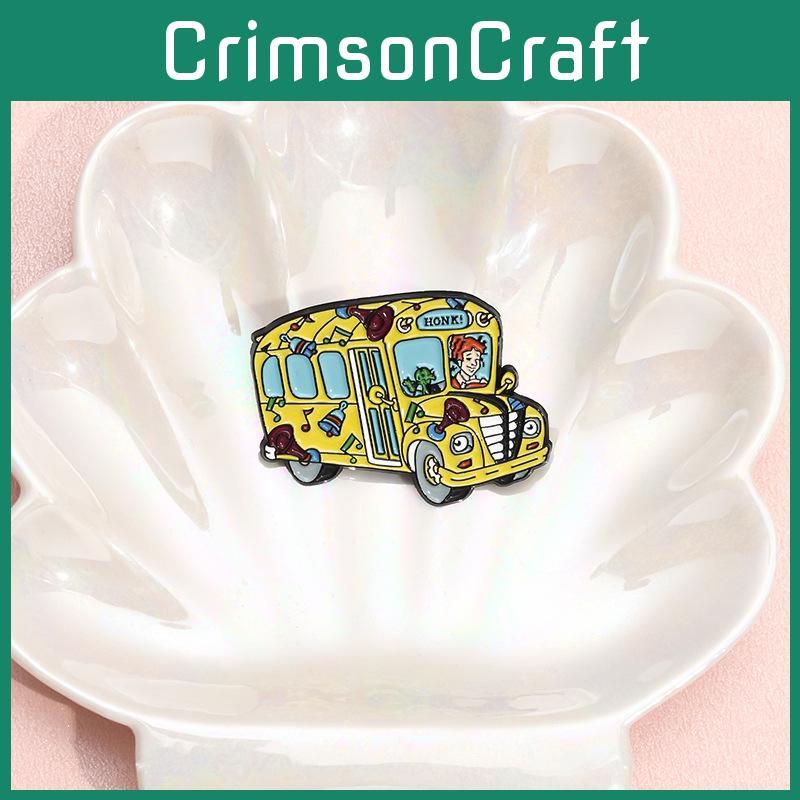 Charming Cartoon Character Brooch In Metal With Colorful Bus Design And Red Haired Girl Theme